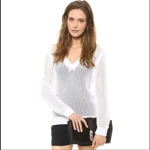 Rag & Bone Open Knit Sweater XXS White V-Neck Lightweight Pullover
